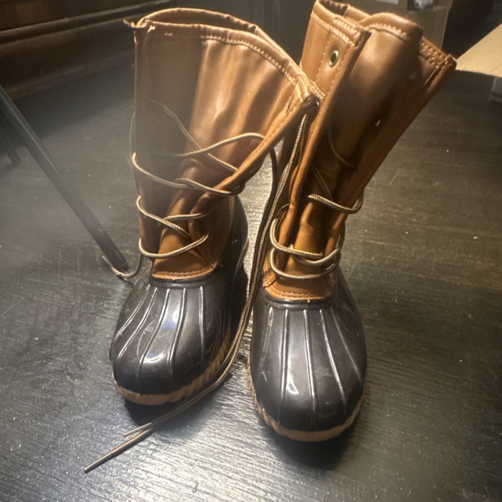 arianna womens duck boots brown black faux fur‎ waterproof lace up size 8.5